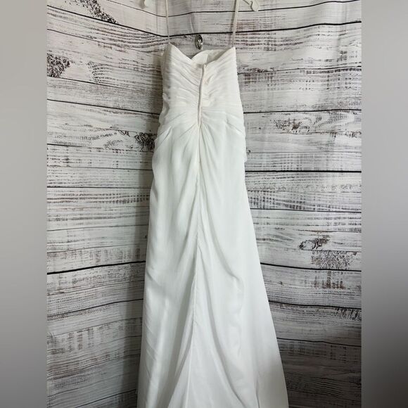 David’s Bridal Wedding Dress Womens Sz 8 strapless crinkle lace chiffon Princess - Picture 4 of 13